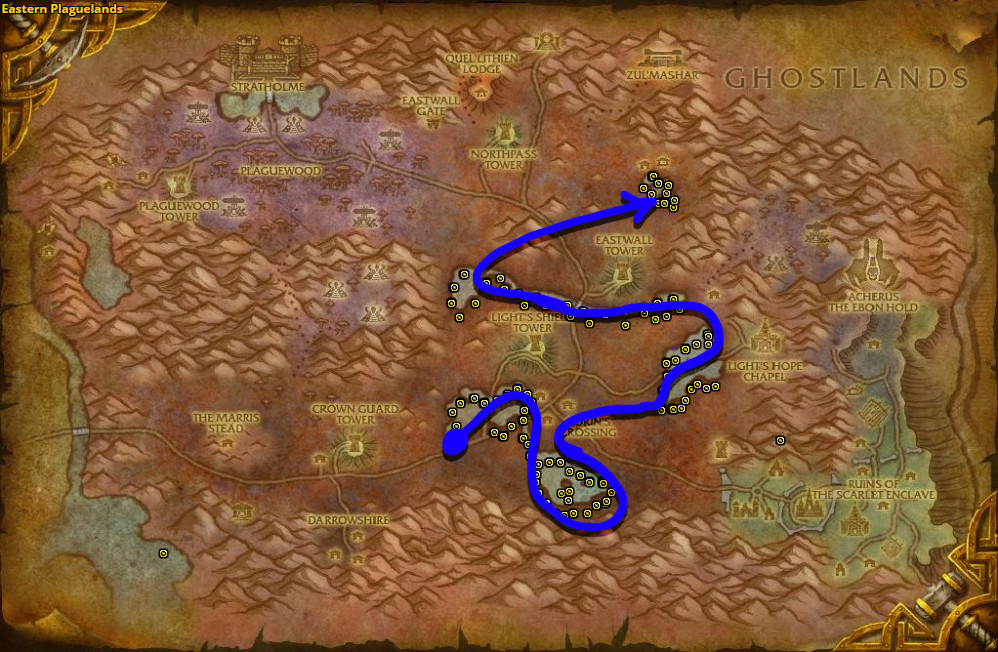 Best route for farming Liferoot in Eastern Plaguelands.