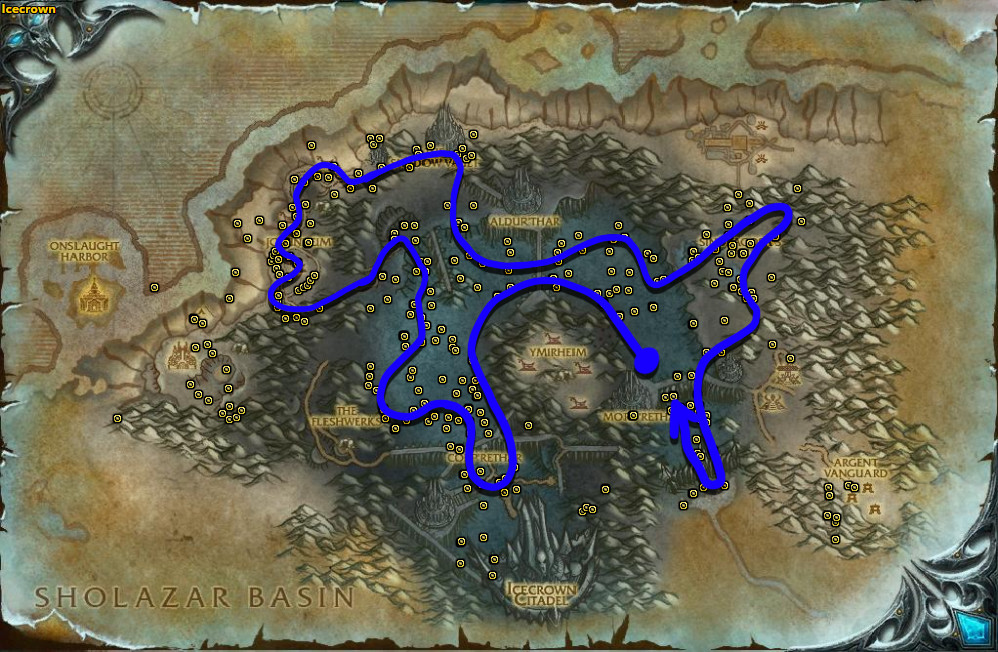 Best route for farming Icethorn in Icecrown.