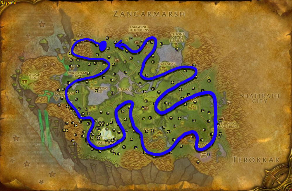 Best route for farming Felweed in Blade’s Nagrand.