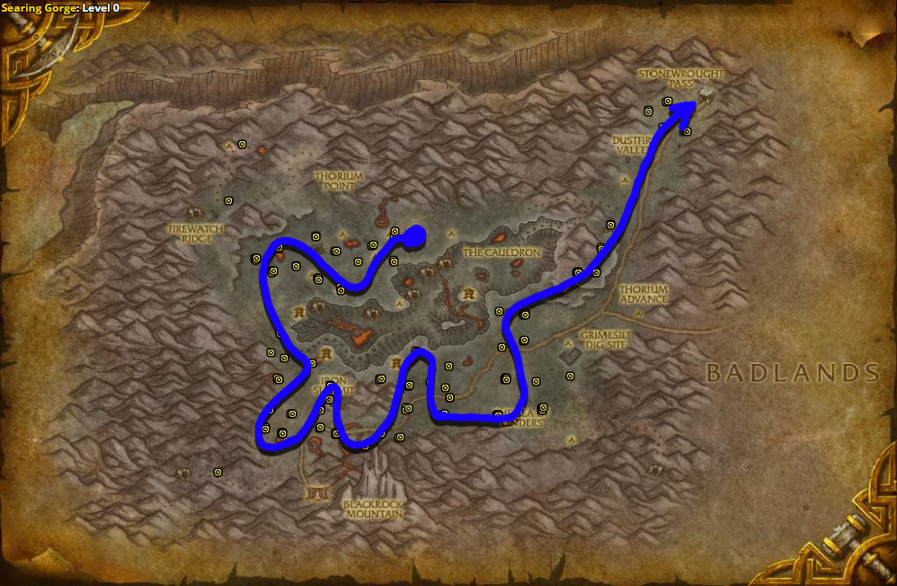 Best route for farming Firebloom in Searing Gorge.