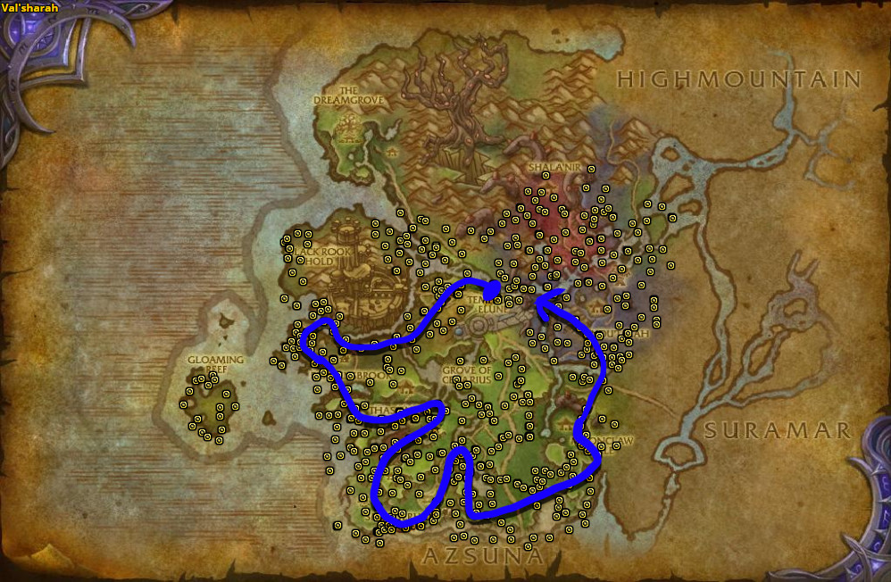 Best route for Leystone Ore farming in Val'Sharah.